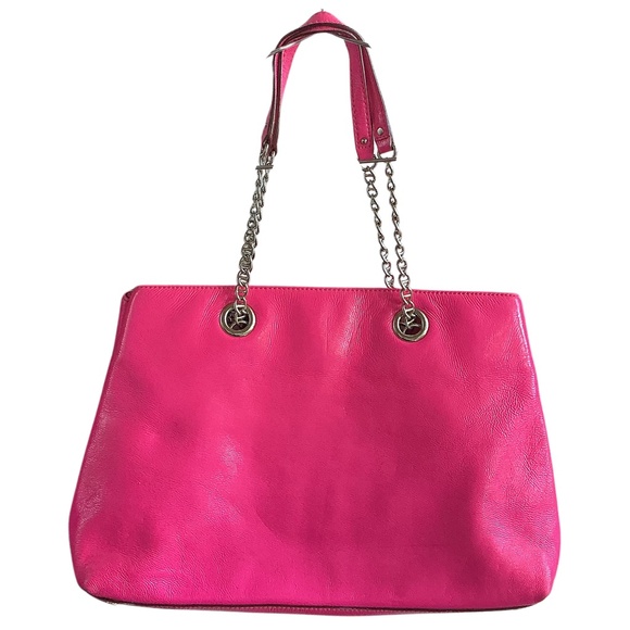 Vintage KATE SPADE New York Leather Tote Shoulder Bag Neon Pink Large - Picture 2 of 12